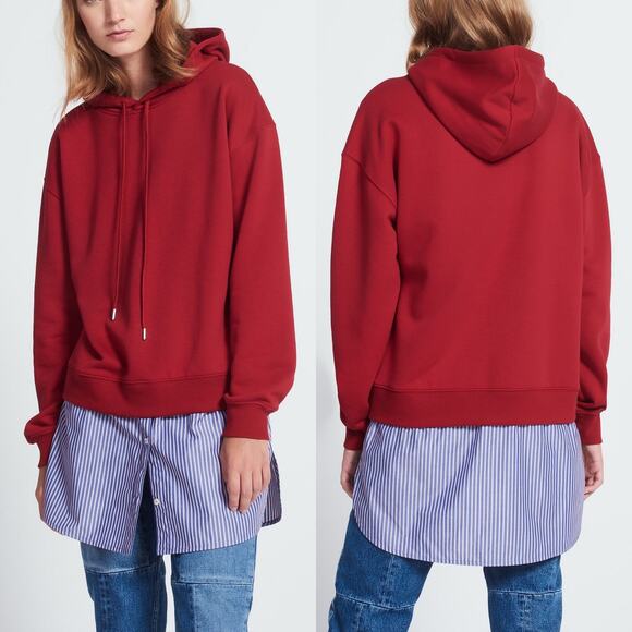 Sandro Two in One Red Blue Twofer Hooded Sweatshirt Tunic Hoodie Top 4 Small - Picture 1 of 16